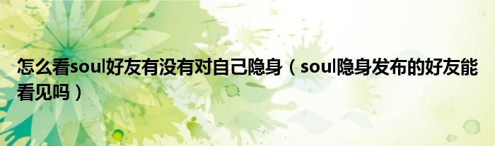 怎么看soul好友有沒有對自己隱身（soul隱身發(fā)布的好友能看見嗎）