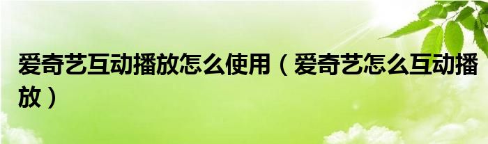 愛奇藝互動播放怎么使用（愛奇藝怎么互動播放）