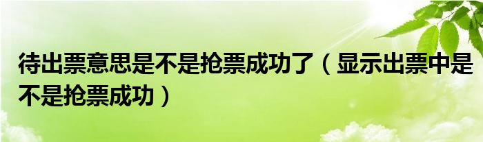 待出票意思是不是搶票成功了（顯示出票中是不是搶票成功）