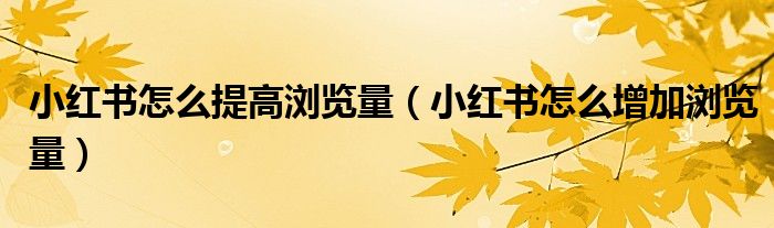 小紅書怎么提高瀏覽量（小紅書怎么增加瀏覽量）