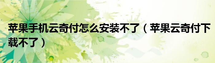 蘋果手機云奇付怎么安裝不了（蘋果云奇付下載不了）
