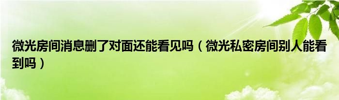 微光房間消息刪了對面還能看見嗎（微光私密房間別人能看到嗎）
