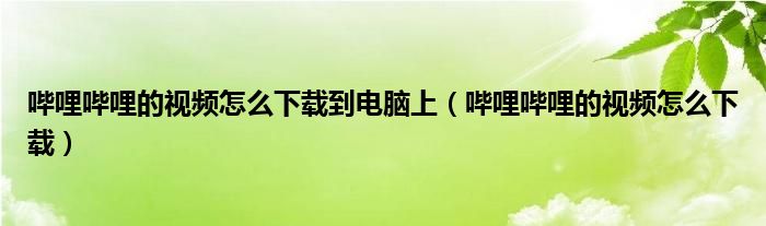 嗶哩嗶哩的視頻怎么下載到電腦上（嗶哩嗶哩的視頻怎么下載）