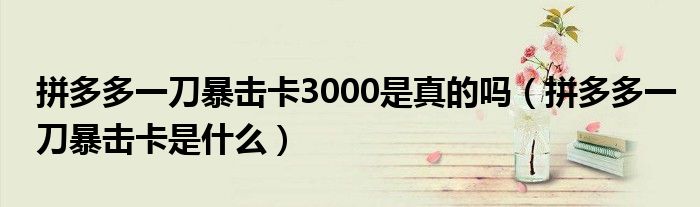拼多多一刀暴擊卡3000是真的嗎（拼多多一刀暴擊卡是什么）