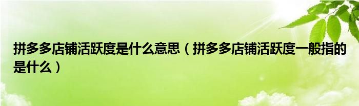 拼多多店鋪活躍度是什么意思（拼多多店鋪活躍度一般指的是什么）