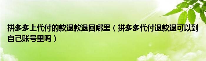 拼多多上代付的款退款退回哪里（拼多多代付退款退可以到自己賬號(hào)里嗎）