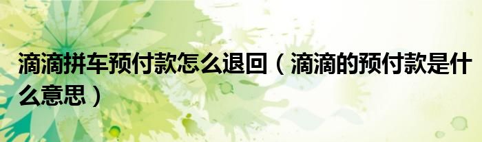 滴滴拼車預(yù)付款怎么退回（滴滴的預(yù)付款是什么意思）