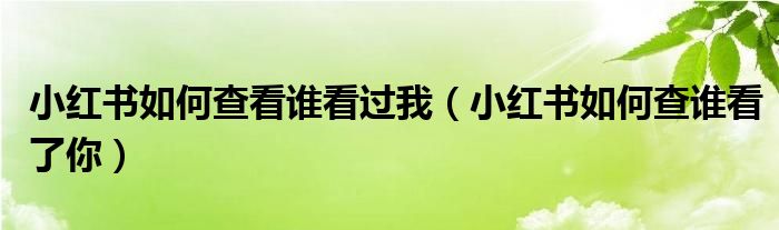 小紅書如何查看誰看過我（小紅書如何查誰看了你）