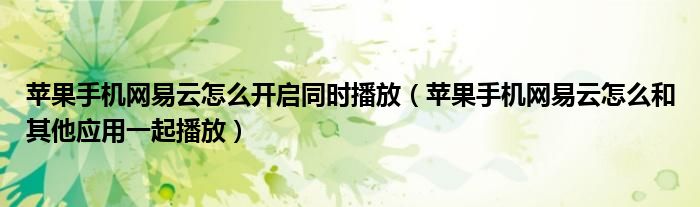 蘋果手機網(wǎng)易云怎么開啟同時播放（蘋果手機網(wǎng)易云怎么和其他應(yīng)用一起播放）