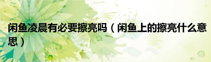 閑魚(yú)凌晨有必要擦亮嗎（閑魚(yú)上的擦亮什么意思）