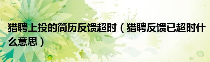 獵聘上投的簡歷反饋超時(shí)（獵聘反饋已超時(shí)什么意思）