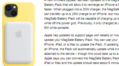 蘋果的MagSafe電池組更新以更快地為iPhone充電