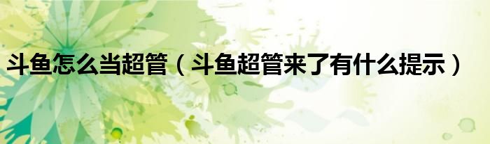 斗魚怎么當(dāng)超管（斗魚超管來(lái)了有什么提示）