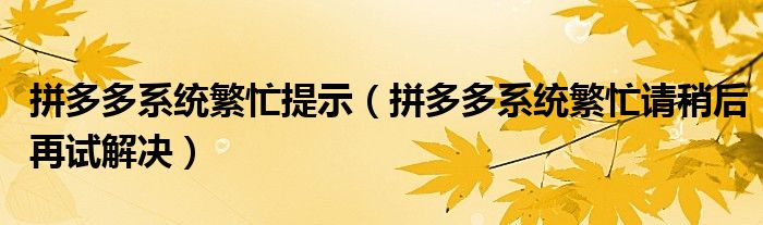 拼多多系統(tǒng)繁忙提示（拼多多系統(tǒng)繁忙請稍后再試解決）