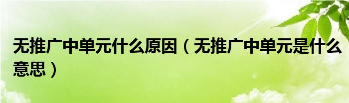 無推廣中單元什么原因（無推廣中單元是什么意思）