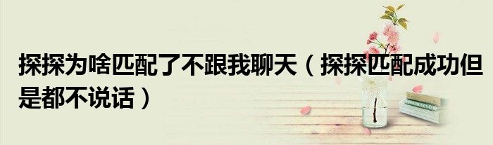 探探為啥匹配了不跟我聊天（探探匹配成功但是都不說話）