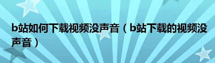 b站如何下載視頻沒聲音（b站下載的視頻沒聲音）
