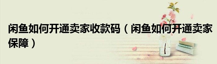 閑魚如何開通賣家收款碼（閑魚如何開通賣家保障）