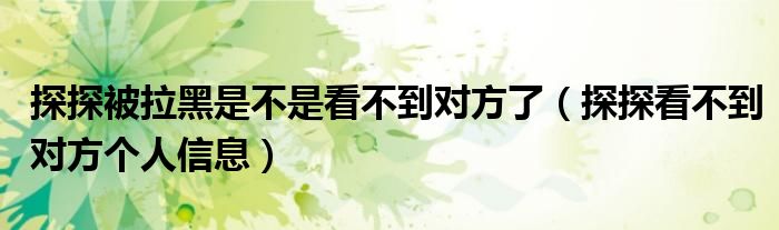 探探被拉黑是不是看不到對方了（探探看不到對方個人信息）