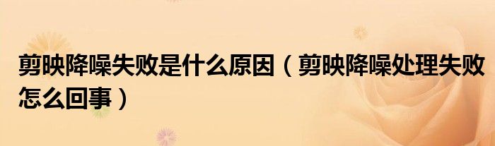 剪映降噪失敗是什么原因（剪映降噪處理失敗怎么回事）
