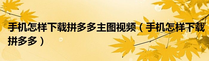 手機怎樣下載拼多多主圖視頻（手機怎樣下載拼多多）