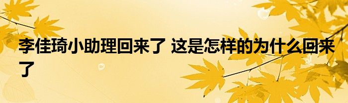 李佳琦小助理回來了 這是怎樣的為什么回來了