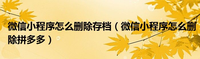 微信小程序怎么刪除存檔（微信小程序怎么刪除拼多多）
