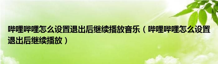 嗶哩嗶哩怎么設(shè)置退出后繼續(xù)播放音樂（嗶哩嗶哩怎么設(shè)置退出后繼續(xù)播放）