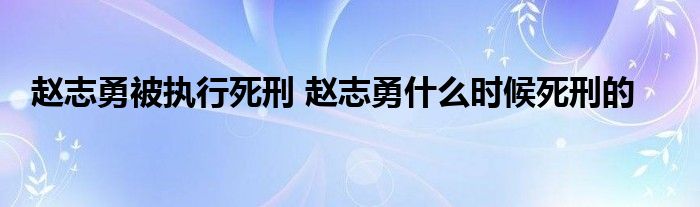 趙志勇被執(zhí)行死刑 趙志勇什么時候死刑的