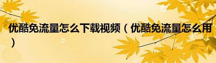 優(yōu)酷免流量怎么下載視頻（優(yōu)酷免流量怎么用）