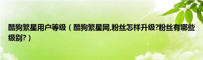 酷狗繁星用戶等級（酷狗繁星網(wǎng),粉絲怎樣升級?粉絲有哪些級別?）