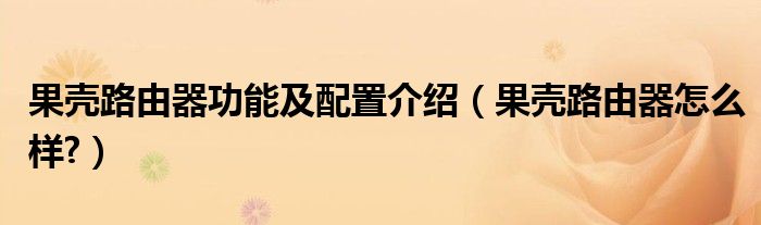 果殼路由器功能及配置介紹（果殼路由器怎么樣?）
