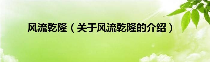 風(fēng)流乾?。P(guān)于風(fēng)流乾隆的介紹）