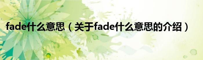 fade什么意思（關(guān)于fade什么意思的介紹）