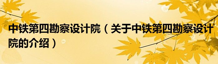 中鐵第四勘察設(shè)計(jì)院（關(guān)于中鐵第四勘察設(shè)計(jì)院的介紹）