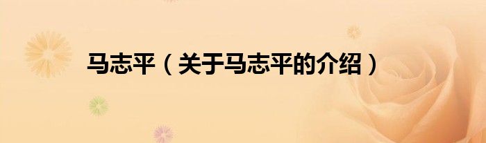 馬志平（關(guān)于馬志平的介紹）