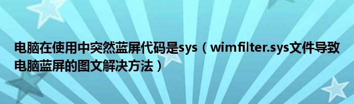 電腦在使用中突然藍(lán)屏代碼是sys（wimfilter.sys文件導(dǎo)致電腦藍(lán)屏的圖文解決方法）