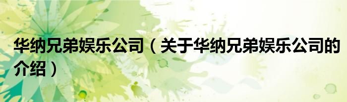 華納兄弟娛樂公司（關(guān)于華納兄弟娛樂公司的介紹）
