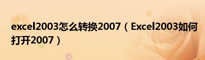 excel2003怎么轉(zhuǎn)換2007（Excel2003如何打開2007）