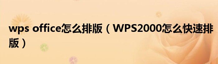 wps office怎么排版（WPS2000怎么快速排版）