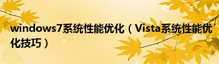 windows7系統(tǒng)性能優(yōu)化（Vista系統(tǒng)性能優(yōu)化技巧）