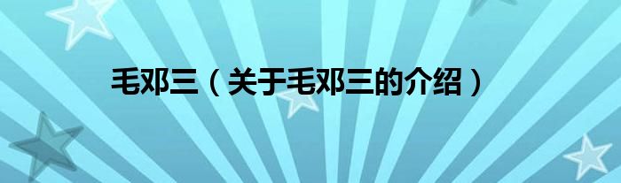 毛鄧三（關(guān)于毛鄧三的介紹）