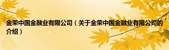 金榮中國金融業(yè)有限公司（關(guān)于金榮中國金融業(yè)有限公司的介紹）