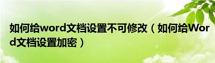 如何給word文檔設置不可修改（如何給Word文檔設置加密）