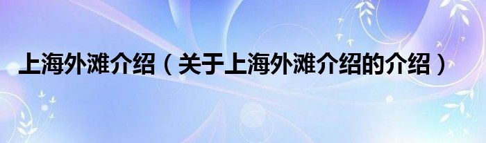 上海外灘介紹（關(guān)于上海外灘介紹的介紹）