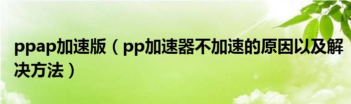 ppap加速版（pp加速器不加速的原因以及解決方法）