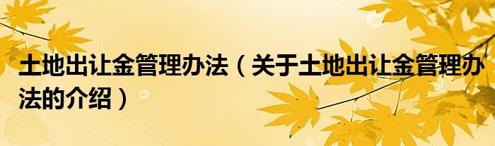 土地出讓金管理辦法（關(guān)于土地出讓金管理辦法的介紹）