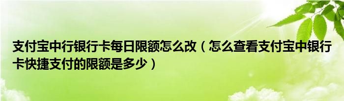 支付寶中行銀行卡每日限額怎么改（怎么查看支付寶中銀行卡快捷支付的限額是多少）