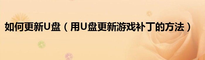 如何更新U盤（用U盤更新游戲補丁的方法）