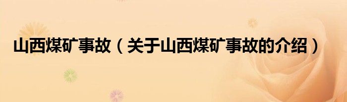 山西煤礦事故（關(guān)于山西煤礦事故的介紹）